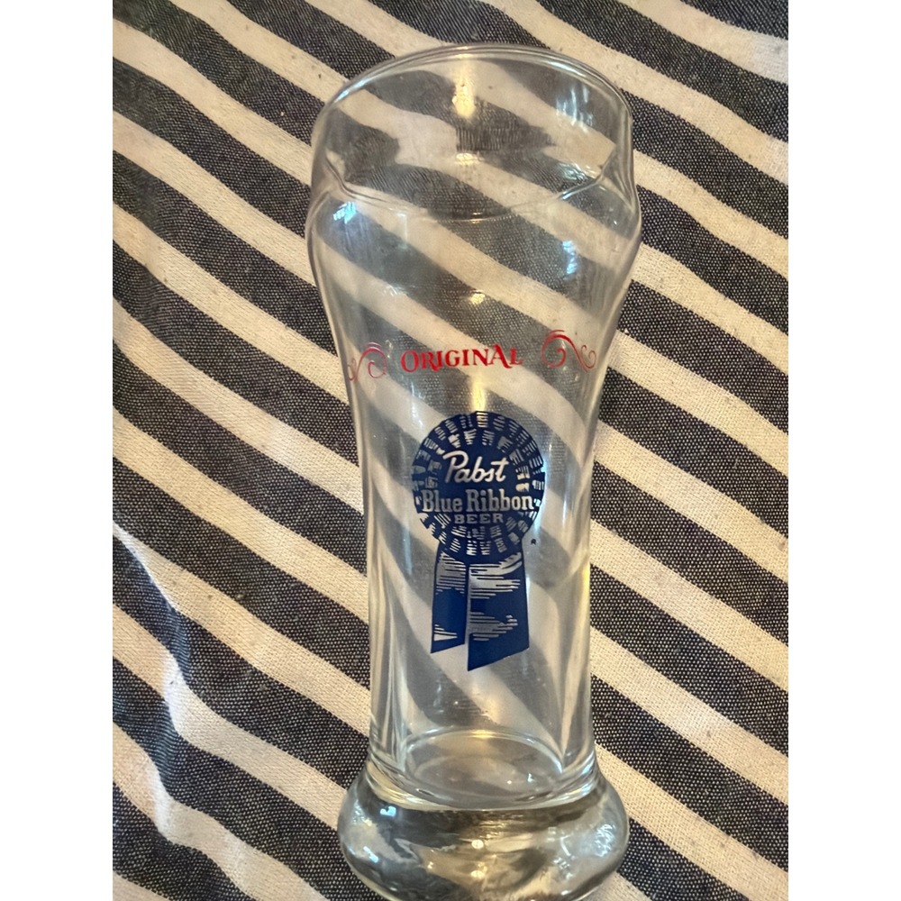 Pabst Blue Ribbon Beer Sham Glass / Vtg Barware Advertising / Man Cave Bar Gift